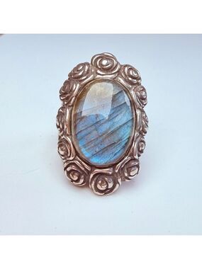 DIDAE Israel 10 CT Madagascar Labradorite Rosette Sterling Silver 925 VTG Ring